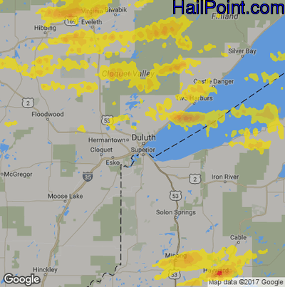 Hail Map for Duluth, MN Region on July 15, 2019