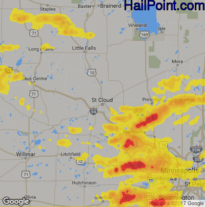 Hail Map for St Cloud, MN Region on July 15, 2019