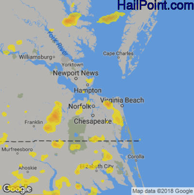 Hail Map for Norfolk, VA Region on July 16, 2019