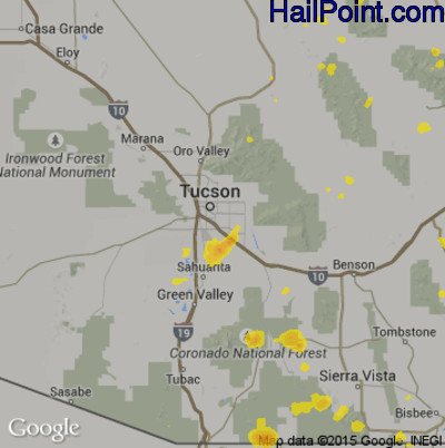 Hail Map for Tucson, AZ Region on July 16, 2019