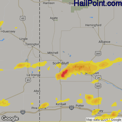 Hail Map for Scottsbluff, NE Region on July 16, 2019