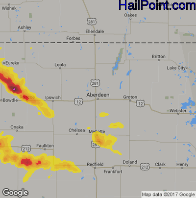 Hail Map for Aberdeen, SD Region on July 16, 2019