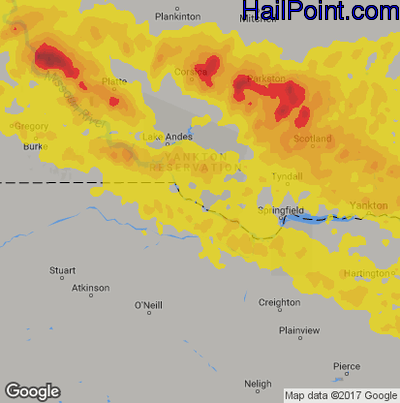 Hail Map for Grand Island, NE Region on July 17, 2019 
