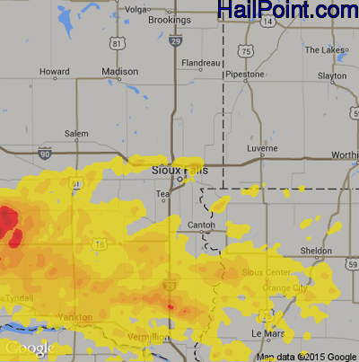 Hail Map for Sioux Falls, SD Region on July 17, 2019