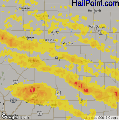 Hail Map for Carroll, IA Region on July 17, 2019