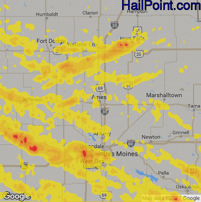 Hail Map for Ames, IA Region on July 17, 2019 
