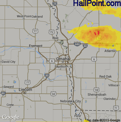 Hail Map for Omaha, NE Region on July 17, 2019 