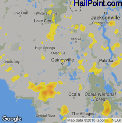 Hail Map for Gainesville, FL Region on July 17, 2019