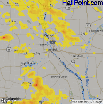 Hail Map for Hannibal, MS Region on July 17, 2019
