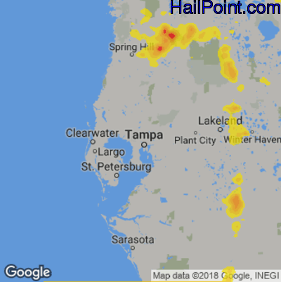 Hail Map for Tampa, FL Region on July 17, 2019