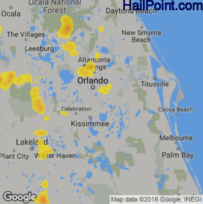 Hail Map for Orlando, FL Region on July 17, 2019