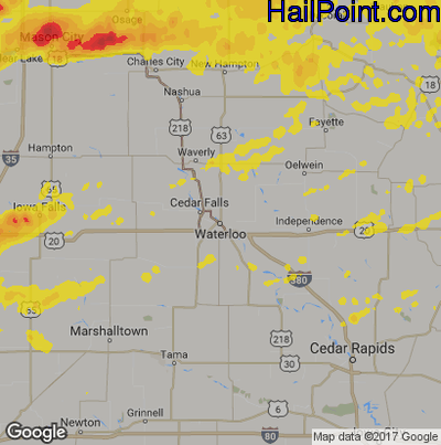 Hail Map for Waterloo, IA Region on July 17, 2019