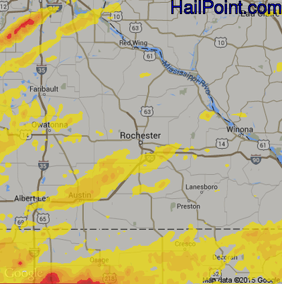 Hail Map for Rochester, MN Region on July 18, 2019 