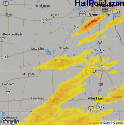 Hail Map for Mankato, MN Region on July 18, 2019