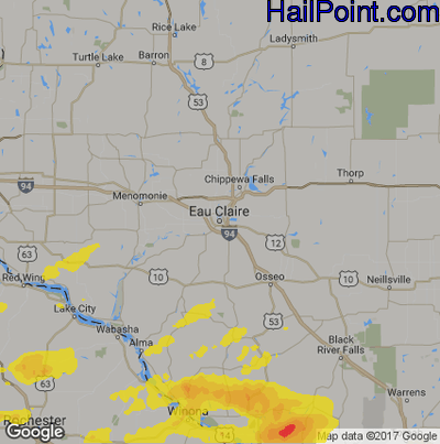 Hail Map for Eau Claire, WI Region on July 19, 2019