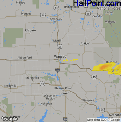 Hail Map for Wausau, WI Region on July 19, 2019