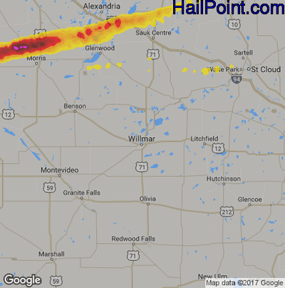 Hail Map for Willmar, MN Region on July 19, 2019
