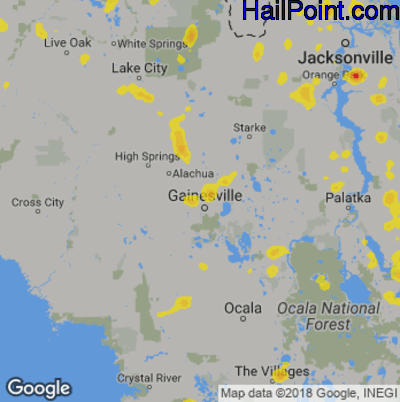 Hail Map for Gainesville, FL Region on July 19, 2019