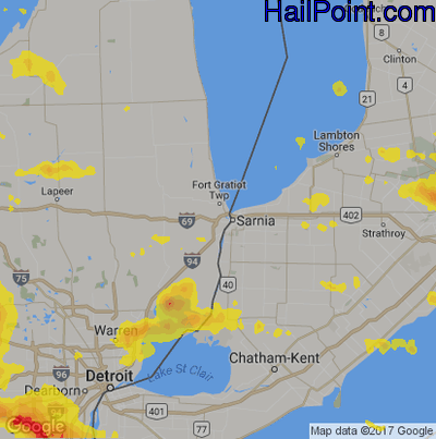 Hail Map for Port Huron, MI Region on July 19, 2019