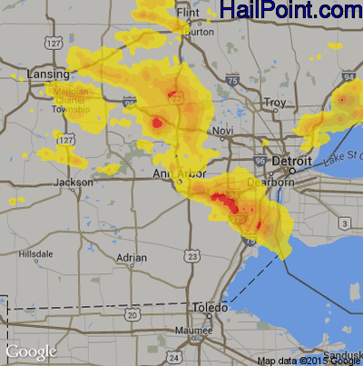 Hail Map for Ann Arbor, MI Region on July 19, 2019