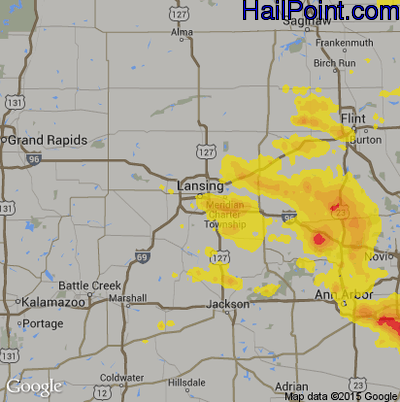 Hail Map for Lansing, MI Region on July 19, 2019