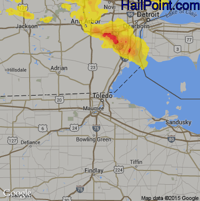 Hail Map for Toledo, OH Region on July 19, 2019