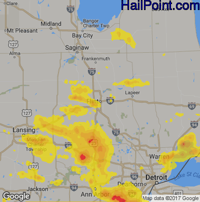 Hail Map for Flint, MI Region on July 19, 2019