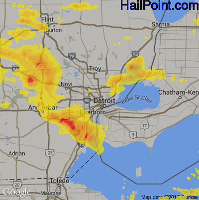 Hail Map for Detroit, MI Region on July 19, 2019