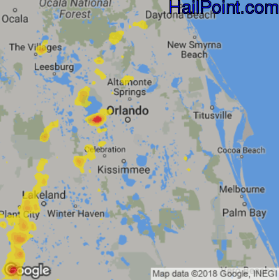 Hail Map for Orlando, FL Region on July 19, 2019