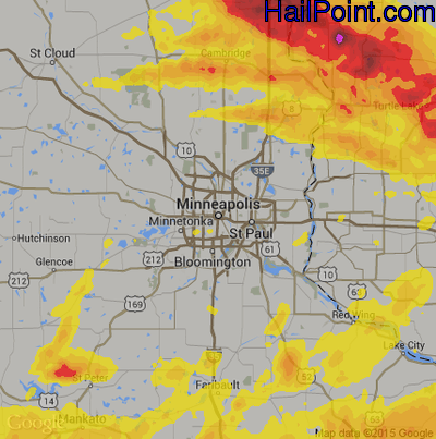 Hail Map for Minneapolis, MN Region on July 19, 2019 
