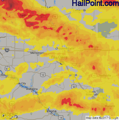 Hail Map for Eau Claire, WI Region on July 19, 2019