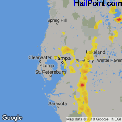 Hail Map for Tampa, FL Region on July 19, 2019