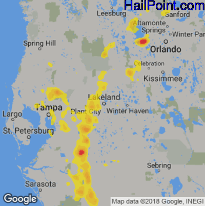 Hail Map for Lakeland, FL Region on July 19, 2019