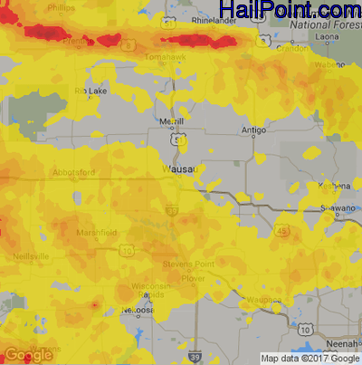 Hail Map for Wausau, WI Region on July 19, 2019