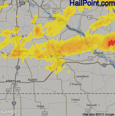 Hail Map for Rochester, MN Region on July 20, 2019