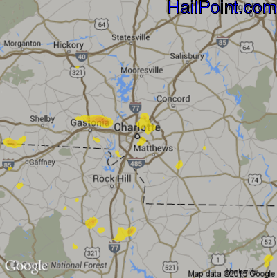Hail Map for Charlotte, NC Region on July 20, 2019