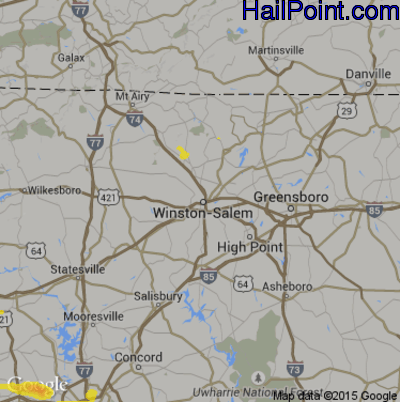 Hail Map for Winston-Salem, NC Region on July 20, 2019