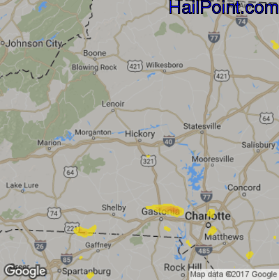 Hail Map for Hickory, NC Region on July 20, 2019