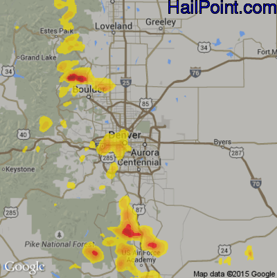 Hail Map for Denver, CO Region on July 20, 2019