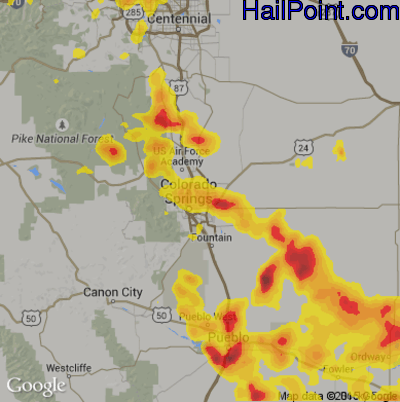 Hail Map for Colorado Springs, CO Region on July 20, 2019