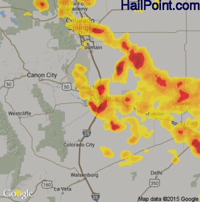Hail Map for Pueblo, CO Region on July 20, 2019