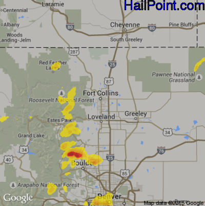 Hail Map for Fort Collins, CO Region on July 20, 2019