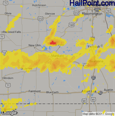 Hail Map for Mankato, MN Region on July 20, 2019