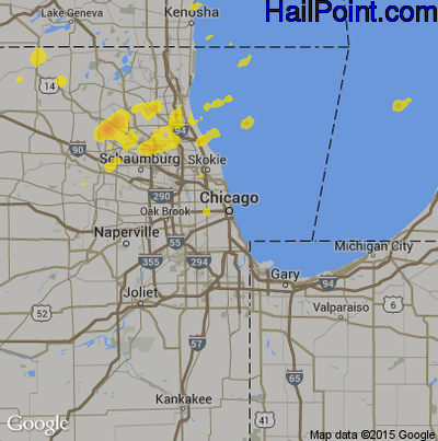Hail Map for Chicago, IL Region on July 20, 2019