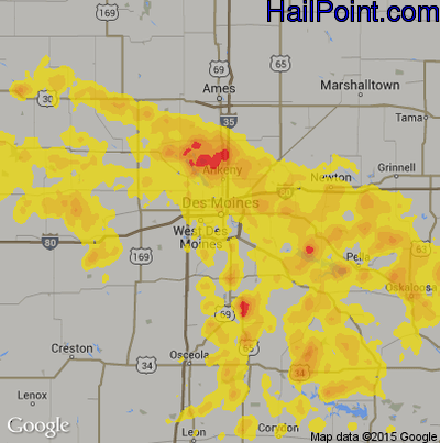 Hail Map for Des Moines, IA Region on July 20, 2019