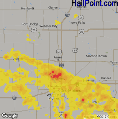 Hail Map for Ames, IA Region on July 20, 2019 