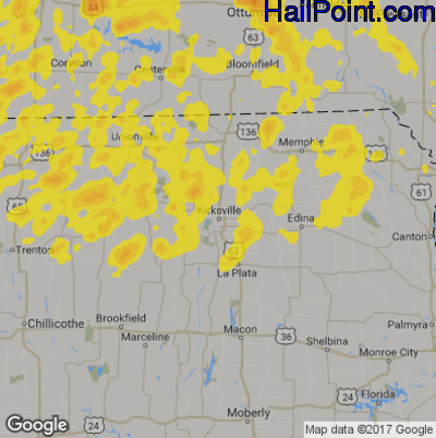 Hail Map for Kirskville, MS Region on July 20, 2019
