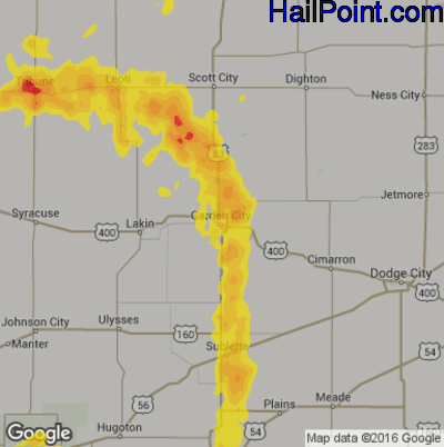 Hail Map for Garden City, KS Region on July 21, 2019