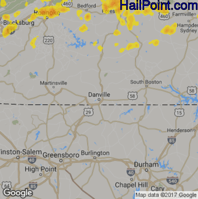 Hail Map for Danville, VA Region on July 21, 2019