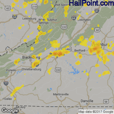 Hail Map for Roanoke, VA Region on July 21, 2019